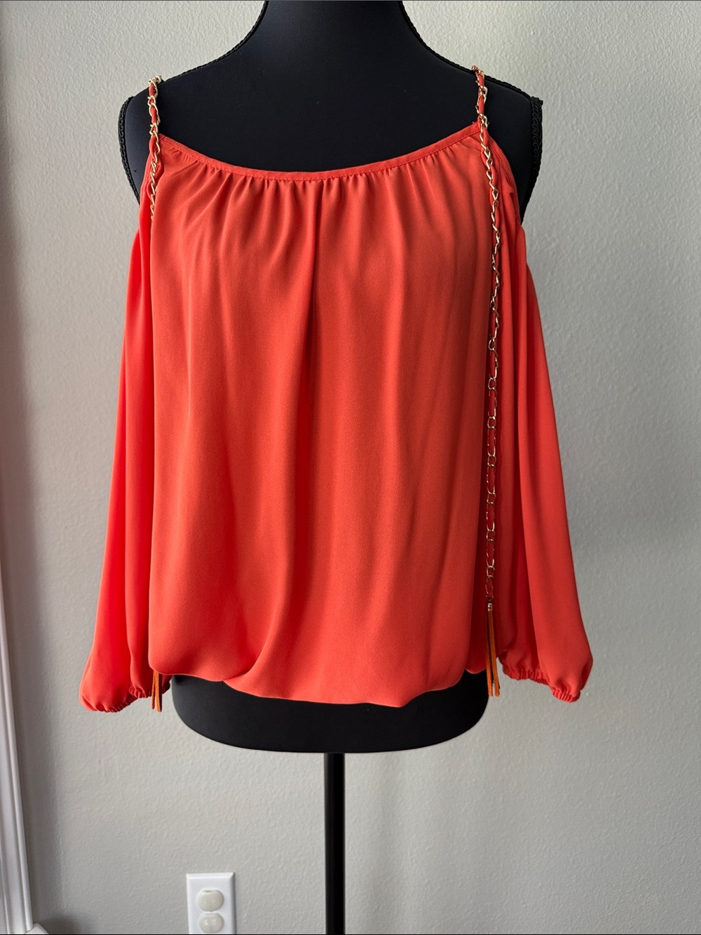 Thalia Sodi Orange Cold-Shoulder Chain Strap Blouse